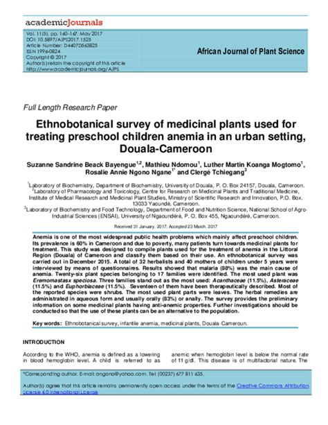 Ethnobotanical Survey of Medicinal Plants Used by the .